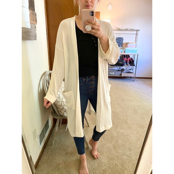 Carly Jean Los Angeles Sweaters - Carly Jean Los Angeles Long Duster Cardigan Cream